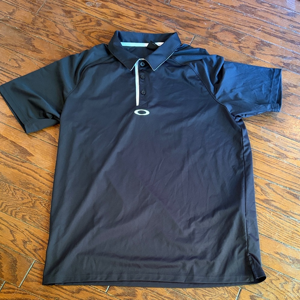 Oakley Black Polo with White Trim and Logo